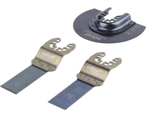 Wolfcraft set de 3 piese pentru scule multifuncționale cu două pânze de ferăstrău cu intrare directă și o pânză segmentată.