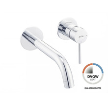 Baterie de perete pentru lavoar AVITAL, cromată, cu pipă curbată și manetă monocomandă, certificare DVGW.