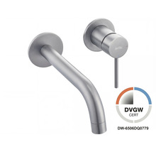 Baterie de lavoar de perete Avital cu pipă și manetă, aspect oțel inoxidabil, certificată DVGW, Avital Logo.