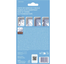 Spatele ambalajului benzii tesa pentru plase insecte cu instrucțiuni de montaj, informații PVC, aluminiu și lemn și date producător.