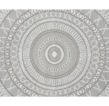 Covor rotund cu model mandala circular și structură de suprafață țesută.