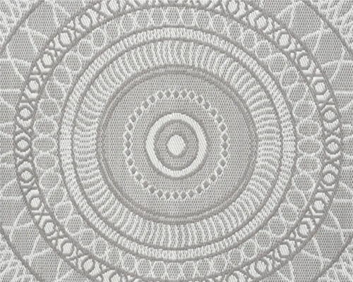 Covor rotund cu model mandala circular și structură de suprafață țesută.