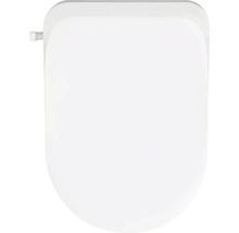 Capac de toaletă alb în formă de D din plastic pentru toalete standard.