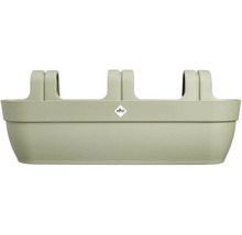 Jardinieră de balcon din plastic cu suport integrat pentru balustradă și elho Logo.