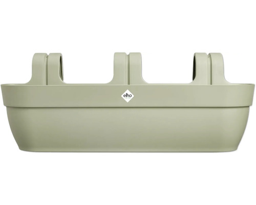 Jardinieră de balcon din plastic cu suport integrat pentru balustradă și elho Logo.