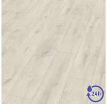Pardoseală laminată cu decor de stejar și rezistență la apă de până la 24 de ore.