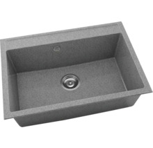 Chiuvetă încorporabilă dreptunghiulară din compozit de granit cu o cuvă, scurgere și preaplin.