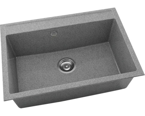 Chiuvetă încorporabilă dreptunghiulară din compozit de granit cu o cuvă, scurgere și preaplin.