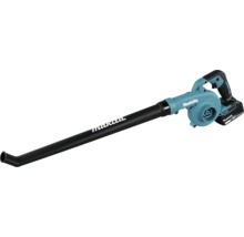 Suflantă pentru frunze cu acumulator Makita 18 volți cu tub de suflare negru lung și mâner ergonomic.