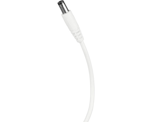 Conector de alimentare DC cu cablu alb pentru alimentarea dispozitivelor electrice.
