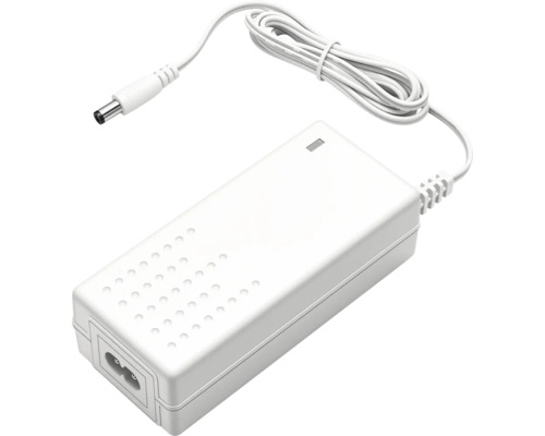 Adaptor de alimentare alb cu cablu și mufă cilindrică pentru dispozitive electronice.
