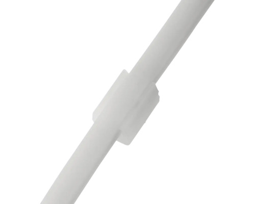 Bandă LED flexibilă albă cu clemă de montare din plastic.