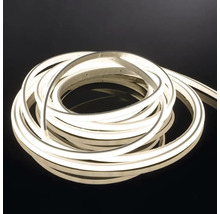 Bandă LED flexibilă cu aspect de neon, rulată și iluminată puternic pentru iluminat decorativ.