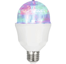 Bec LED tip discotecă cu soclu E27 și cupolă prismatică transparentă pentru efecte de lumină colorată.