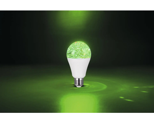 Bec LED cu soclu E27 și efect de sclipici, lumină verde.