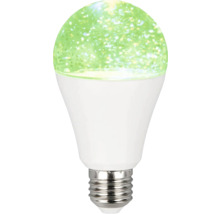 Bec LED cu soclu E27 și efect de sclipici verde în formă de pară.