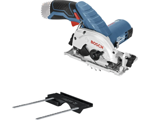 Fierăstrău circular cu acumulator Bosch cu limitator paralel pentru tăieri precise în lemn.