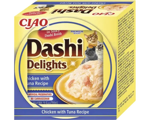 Hrană pentru pisici Ciao Dashi Delights rețetă cu pui și ton în supă dashi.