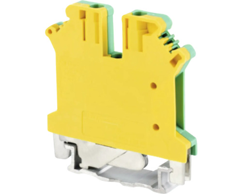 Clemă de împământare din plastic și metal pentru montare pe șină.