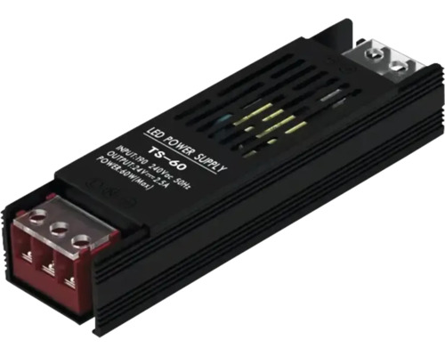 Sursă de alimentare LED neagră TS 60, 60 Watt, 24 Volt, carcasă metalică cu borne cu șurub.