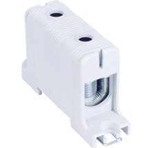Bornă de ramificație albă pentru coloană principală din plastic cu bornă cu șurub metalic pentru instalații electrice.