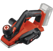 Rindea cu acumulator Einhell roșie cu mâner negru și rotiță de reglare a adâncimii de așchiere.