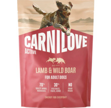 Hrană pentru câini adulți Carnilove Active cu miel și mistreț, 70 la sută ingrediente de origine animală, fără cereale și cartofi.