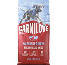 Carnilove hrană pentru câini Active Junior Large Breeds cu somon și curcan, fără cereale și fără cartofi.
