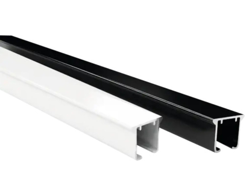 Șină profil U din metal pentru sisteme glisante în negru și alb.