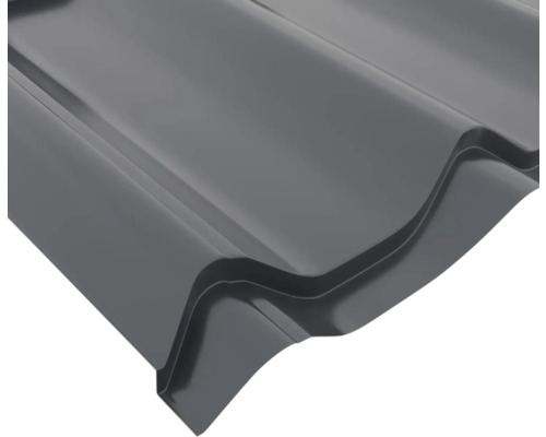 Tablă tip țiglă metalică de culoare antracit pentru acoperiș.