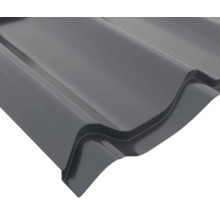 Tablă tip țiglă metalică de culoare antracit pentru acoperiș.