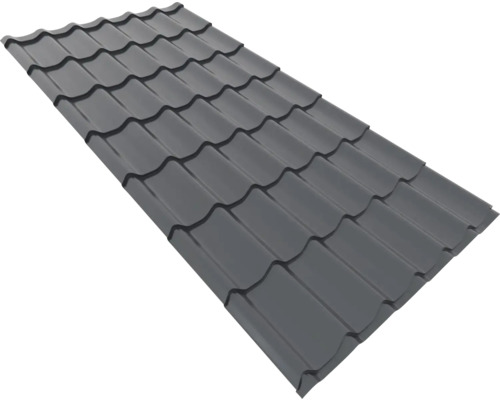 Panou de acoperiș metalic tip țiglă în culoarea antracit.