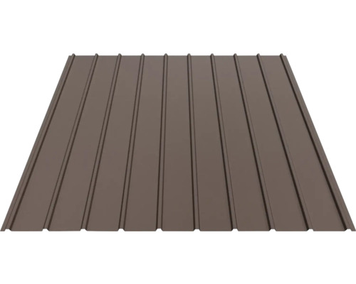 Tablă cutată trapezoidală din metal de culoare maro pentru acoperiș sau placarea pereților.