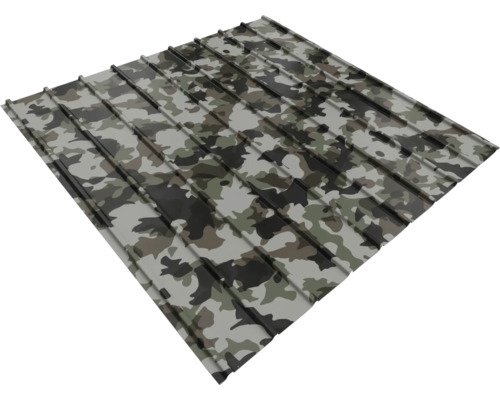 Tablă trapezoidală metalică cu model de camuflaj.