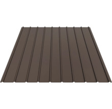 Tablă cutată din metal de culoare maro închis pentru acoperiș sau placarea pereților.