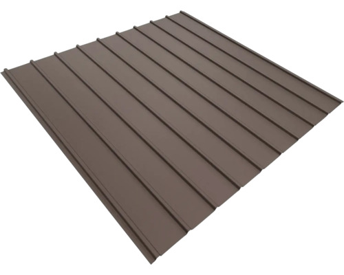 Tablă cutată din metal de culoare maro pentru acoperiș sau perete.