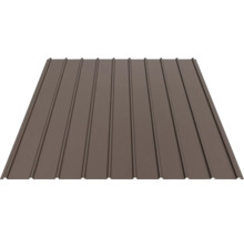Tablă cutată trapezoidală maro din metal pentru acoperiș și fațadă.