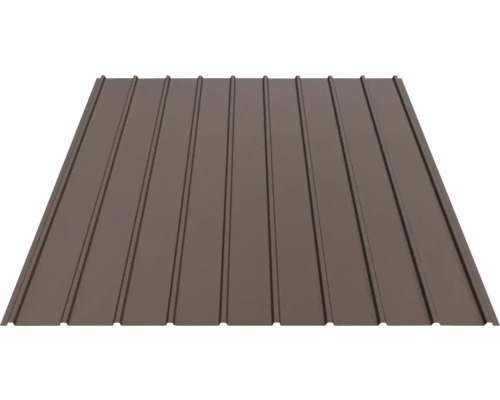 Tablă cutată trapezoidală maro din metal pentru acoperiș și fațadă.
