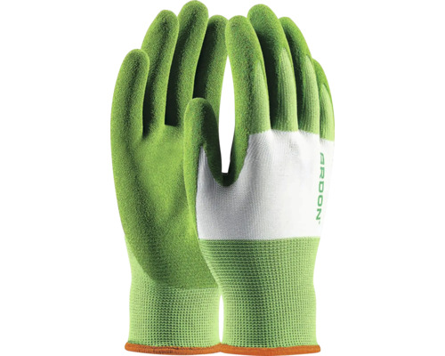 Mănuși de lucru Ardon cu înveliș verde pe palme și degete și spate alb.