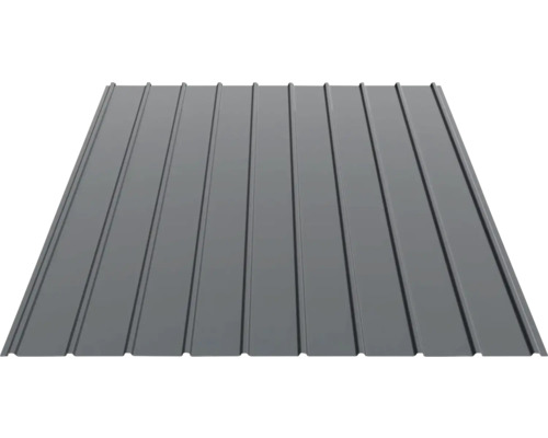 Tablă cutată de culoare antracit cu profil longitudinal din metal.