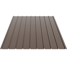 Tablă cutată din metal cu suprafață profilată de culoare maro.