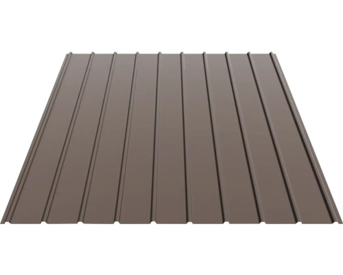 Tablă cutată din metal cu suprafață profilată de culoare maro.