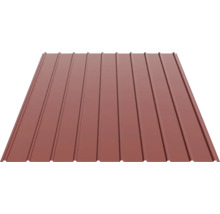 Tablă cutată trapezoidală din metal maro roșcat pentru acoperiș și perete.
