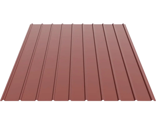 Tablă cutată trapezoidală din metal maro roșcat pentru acoperiș și perete.
