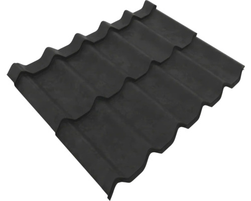 Panou de acoperiș din metal cu profil tip țiglă de culoare antracit.