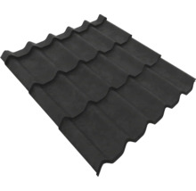 Tablă tip țiglă metalică neagră cu profil ondulat pentru acoperiș.