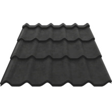 Tablă tip țiglă metalică de culoare antracit cu profil ondulat pentru acoperiș.