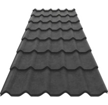 Tablă tip țiglă din metal de culoare antracit pentru acoperiș.