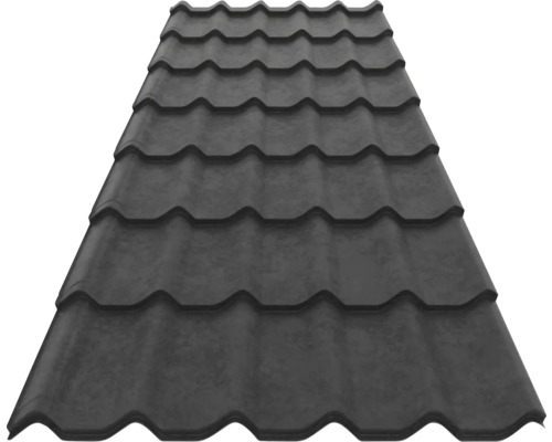 Tablă tip țiglă din metal de culoare antracit pentru acoperiș.