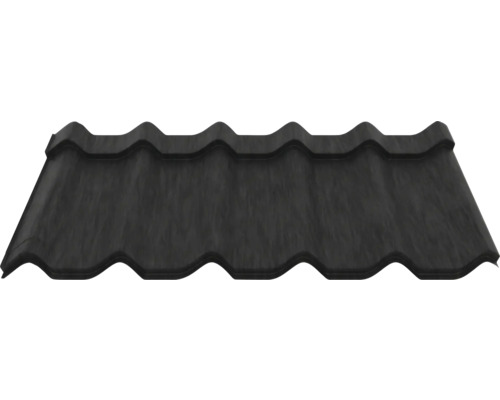 Profil de țiglă negru pentru acoperiș din metal sau plastic cu structură ondulată.